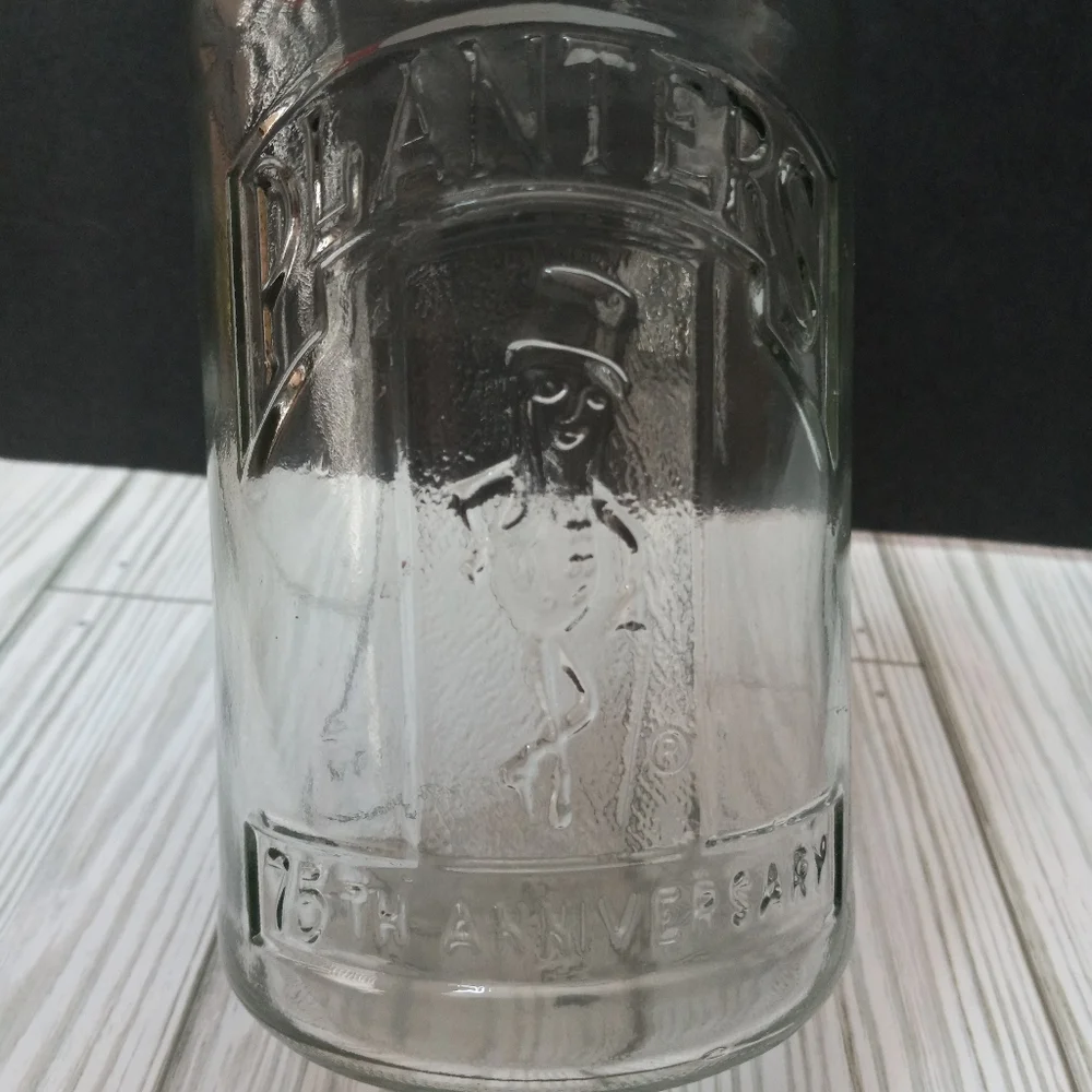 Vintage 80s Planters Mr. Peanut 75th Anniversary Glass Jar